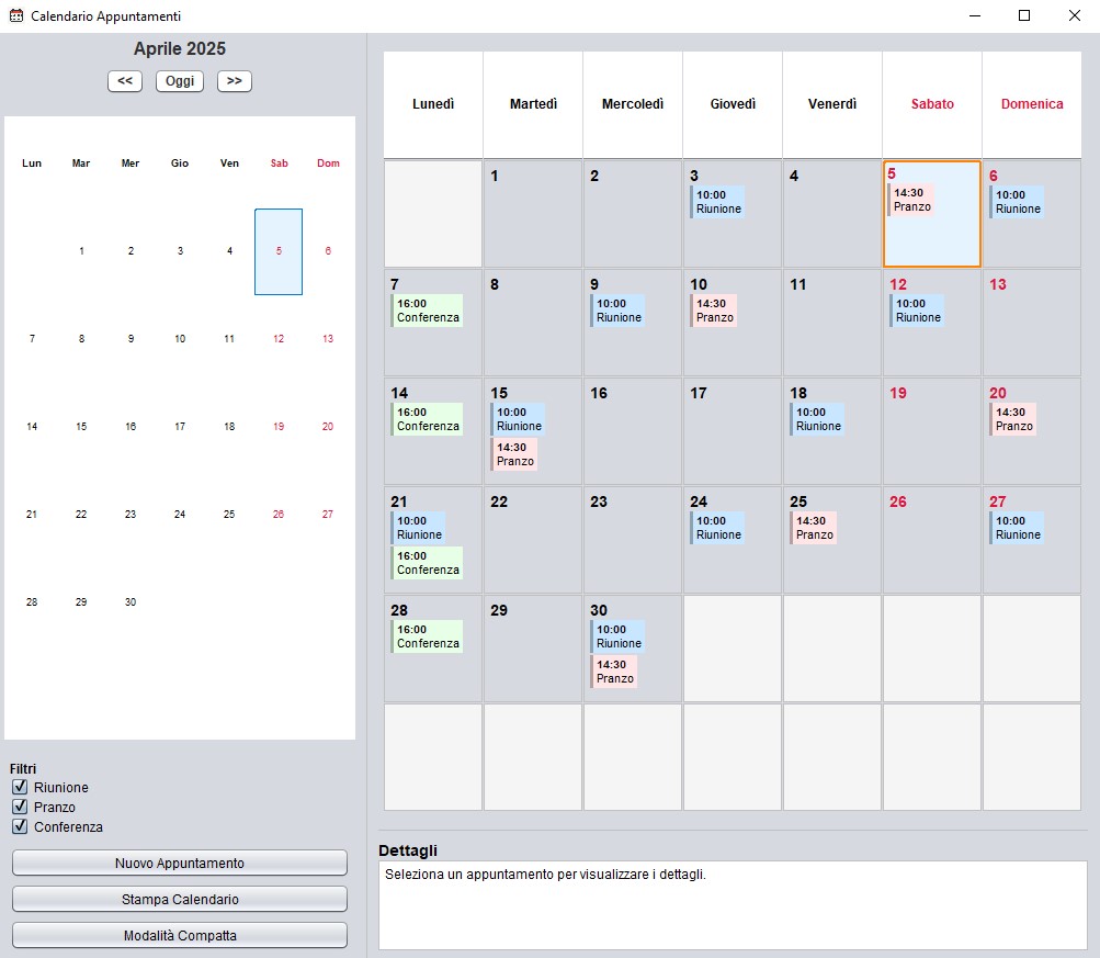 Modalità Estesa dell'applicazione calendario